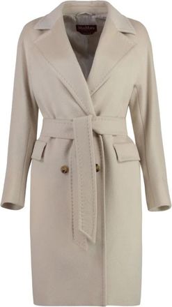Max Mara Double-Breasted Belted Coat - Dames - Jas met riem - Beige - XS - Wol - Jassen