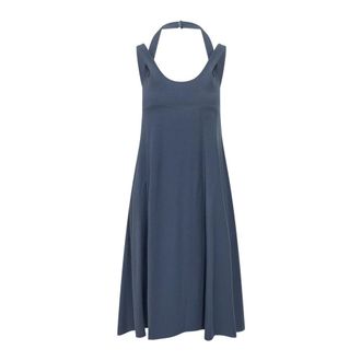 Emporio Armani Midi Dresses, female, Blue, Size: L Fluid Micro Leopard Jacquard Dress