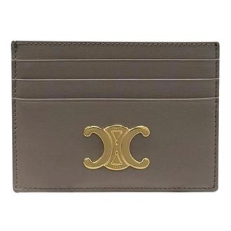 Celine Pre-owned Wallets, female, Brown, Size: ONE SIZE Pre-owned Metal Triomphe Logo Shiny Calfskin Card Holder Wallet