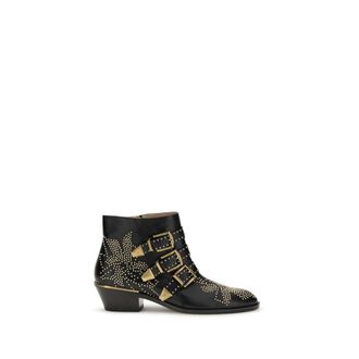 Chlo&eacute; Black Calf Leather Bos Taurus Lace-Up Womens Boots