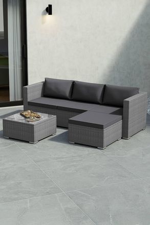 Home Discount Garden Vida 5 Pcs Hampton 4 Seater Rattan Sofa UKFR Fabric Garden Set in Grey