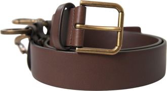 Dolce & Gabbana Brown Calf Leather Gold Metal Buckle Mens Belt
