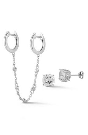 Glaze Jewelry CZ Double Huggie Chain & Stud Earrings Set in Silver at Nordstrom Rack