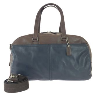 Coach Brown Navy Leather Boston Bag Shoulder Bag (Pre-Owned)
