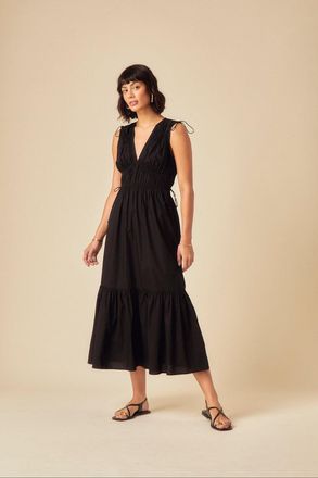 Nobody's Child Black Ruched Tiered Ianthe Midi Dress