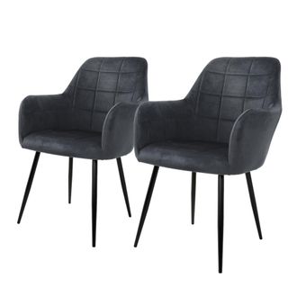 ECD Germany Ecd Germany - 2x Juego Sillones De Comedor - Gris Oscuro - Asiento Terciopelo - Patas De Madera Refuerzo De Acero - Estilo Vintage - Asientos Modernos
