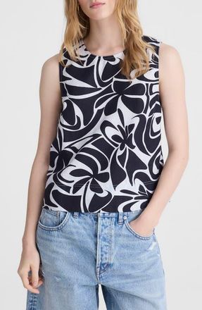 Madewell Suki Abstract Print Linen Top in White at Nordstrom, Size Xx-Small