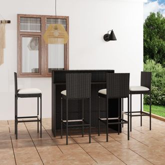 vidaXL Juego De Muebles De Bar De Jard&iacute;n De 5 Piezas Y Cojines Negro Vidaxl