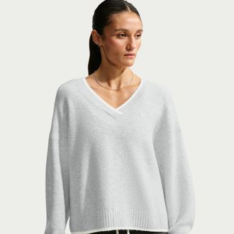 Nike Womens Nike Sportswear Chill Knit Loose V-Neck Sweater in Brown | IM5515-051