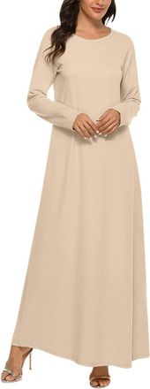 Generic Abaya Sleeve Dress Womens Long Solid Islamic Under Casual Muslim Women Cowboy Womens Dress, khaki, M
