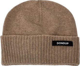 Dondup Ribgebreide muts met applicatie - Heren - Hoeden - Beige - ONE Size - Wol - Accessoires