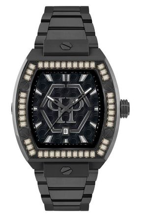 Philipp Plein The Hexagon Phantom Crystal Bezel Bracelet Watch, 44mm x 56.2mm in Ip Black at Nordstrom