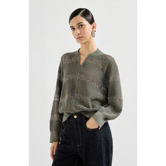 Brunello Cucinelli Cardigan with dazzling stripes in Khaki at Nordstrom, Size 3X-Large Eu