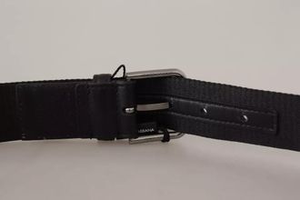 Dolce & Gabbana Blue Black Logo Print Silver Buckle Mens Belt (Pre-Owned)