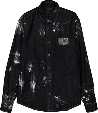 Roberto Cavalli Black Denim Shirt, Brand Size 46 ( US Size 36 )