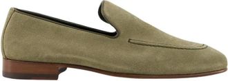 Manolo Blahnik Khaki Su&egrave;de Loafers met Leren Details - Heren - Loafers - Groen - 43 EU - Su&egrave;de - Schoenen
