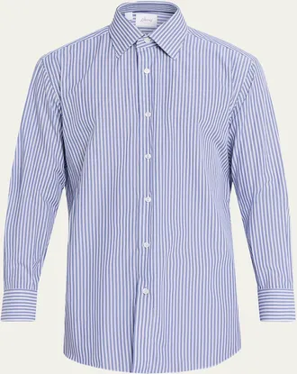 Brioni Mens Pinstripe Cotton Sport Shirt