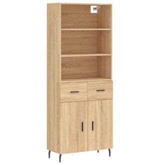 vidaXL Aparador Alto Madera Contrachapada Color Roble 69,5x34x180 Cm Vidaxl