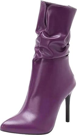 Generic Womens Sexy Mid Calf Boots Pointed Toe Super High Thin Heel Back Zipper With Pleated Detail For Party Dating