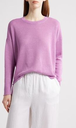 Eileen Fisher Crewneck Organic Linen & Organic Cotton Sweater in French Lilac at Nordstrom Rack, Size Large