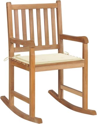 vidaXL Vidaxl - Silla Mecedora De Madera Maciza De Teca Con Coj&iacute;n Color Crema