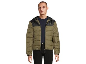 Lacoste Water-Repellent Quilted Puffed Jacket Mens Jacket Olive/Black : XL/2XL (Euro 60), Polyester