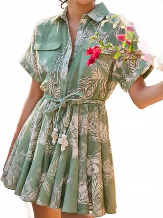 Hemant & Nandita Short Dress With Tie Up Belt In Green