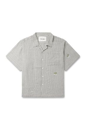 Story mfg. Camp-Collar Bead-Embellished Checked Organic Cotton Shirt