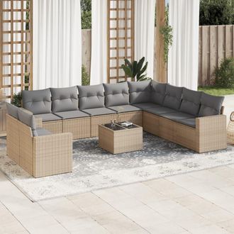 vidaXL Set De Sof&aacute;s De Jard&iacute;n 11pzas Con Cojines Rat&aacute;n Sint&eacute;tico Beige Vidaxl