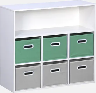 Sweeek Sweeek - Mueble Infantil Con 6 Cestas De Terciopelo, Camille, Verde, 129.5x76.2x70 Cm