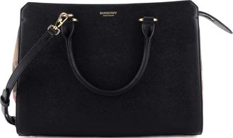 Burberry Banwell Leather and House Check Canvas Small tote bag - Zwart