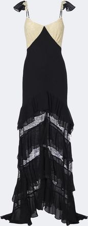 De La Vali Auralite lace-paneled tiered gown