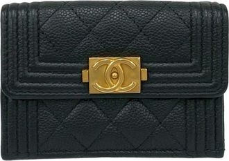 Chanel Black Grained Calfskin Wallet (Tri-Fold) (Pre-Owned)