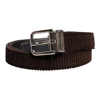 Dolce & Gabbana Accessoires, Heren, Bruin, ONE Size, Katoen, Velvet Ridged Silver Buckle Belt