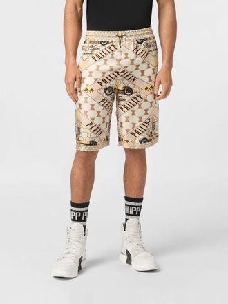 Philipp Plein Silk Shorts with Graphic Print and Drawstring Waist