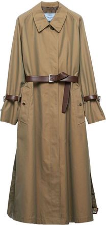 Prada belted trench coat - women - Cotton - 40 - Neutrals