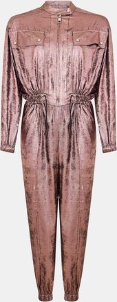 HUGO BOSS Womens Funnel Neck Long Sleeve Metallic Patterned Jumpsuit in Pink - Size 4 UK