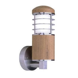 Netlighting Poole 1 Light Outdoor Wall Light Stainless Steel Teak IP44 E27 in Brown