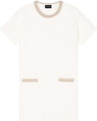 Emporio Armani Witte Jurk met Franje Korte Mouwen - Dames - T-shirts - Wit - M - Tops
