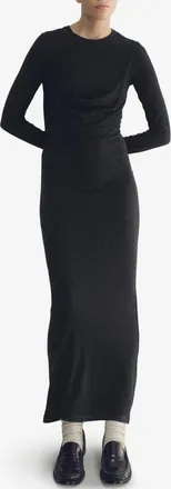 Mango Drape Combined Long Sleeve Maxi Dress in Dark Heather Grey at Nordstrom, Size 10