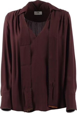 Elisabetta Franchi Blouses, female, Brown, Size: XL Viscose Georgette Blouse with Sash