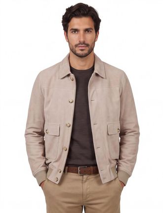 Profuomo tussenjas Profuomo beige normale fit leer