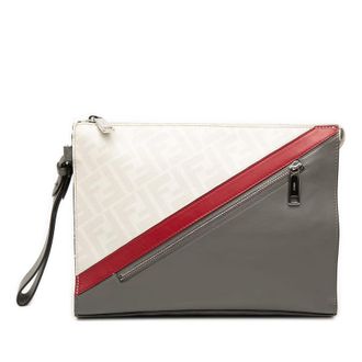 Fendi Pre-owned Fendi Zucca Coated Canvas FF 1974 Diagonal Vitello Liberty Front Zip Clutch Unisex 9XB8EYZ75TM5KWGD
