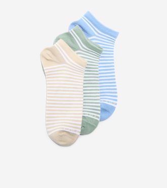 Cole Haan Womens 3-Pair Textured Stripe Super Soft Low Cut Socks - Green