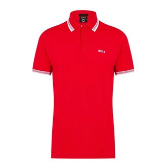 HUGO BOSS Herenpoloshirt Paddy met contrasterende boorden (Rood)