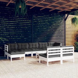 vidaXL Muebles De Jard&iacute;n 10 Pzas Con Cojines Blanco Madera De Pino Vidaxl
