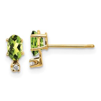 Diamond2Deal 14k Yellow Gold Diamond & Peridot Birthstone Earrings