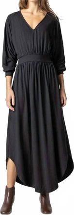Lilla P Full Sleeve V Neck Maxi Dress In Black