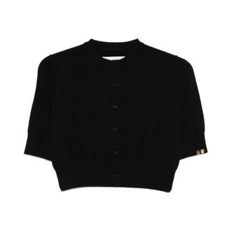 Extreme Cashmere Cashmere Knitwear, female, Black, Size: ONE SIZE Round Neck Button-Front Short Sleeve Knit
