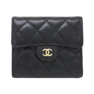 Chanel Black Bordeaux Grained Calfskin Wallet (Tri-Fold) (Pre-Owned)